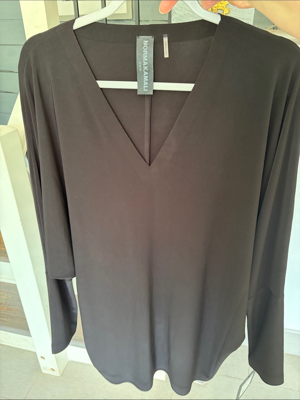 Norma Kamali Black V-Neck Long Sleeve Tunic